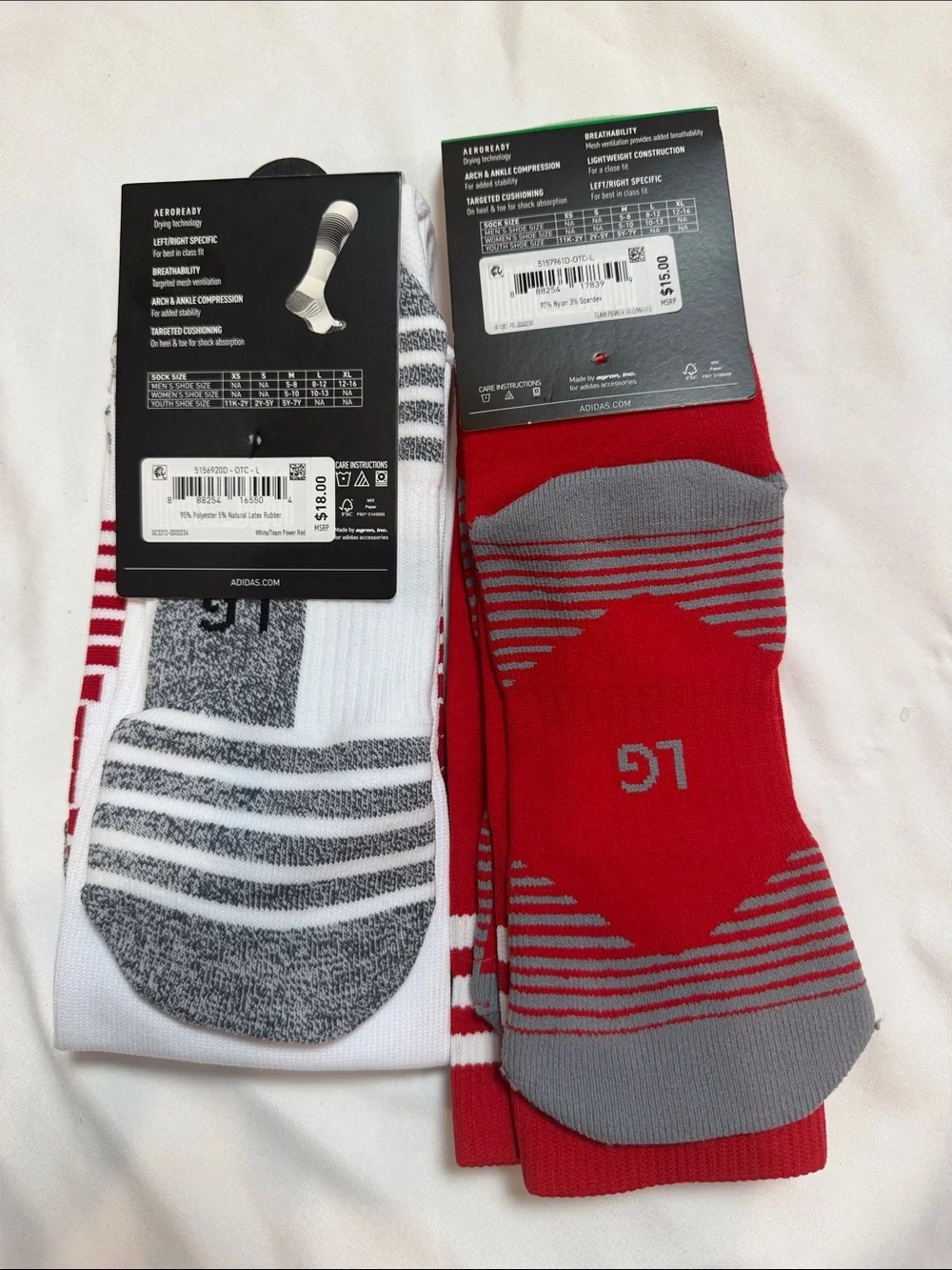 adidas Men's Soccer Socks-Red & White